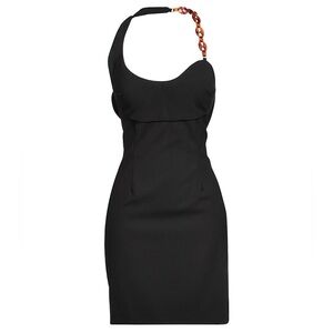 NWT Coperni Cocktail Dress Halter Neck Black Asymmetrical Neck Detail Poly Wool​